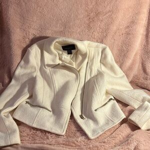 Ann Taylor Factory White Blazer with Modern Moto Style